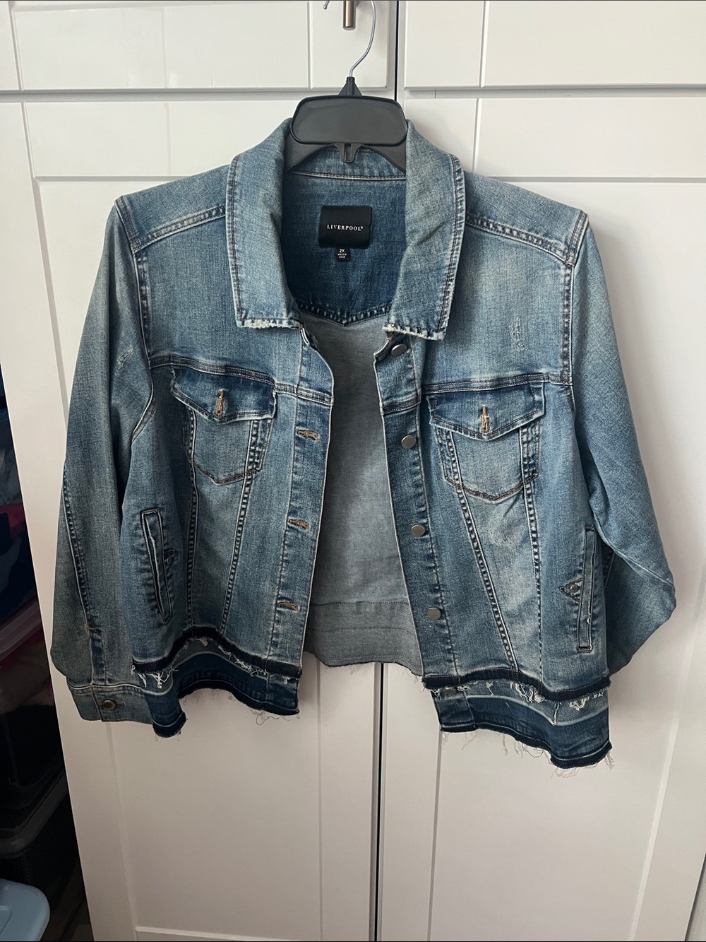 Liverpool Light Wash Distressed Denim Jacket - Blue